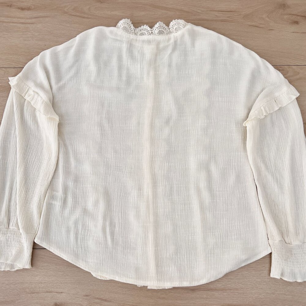 Blu Pepper Ruffly Lace Long Sleeve High Collar Retro Poetcore Button Up Top Sz M - Picture 12 of 15